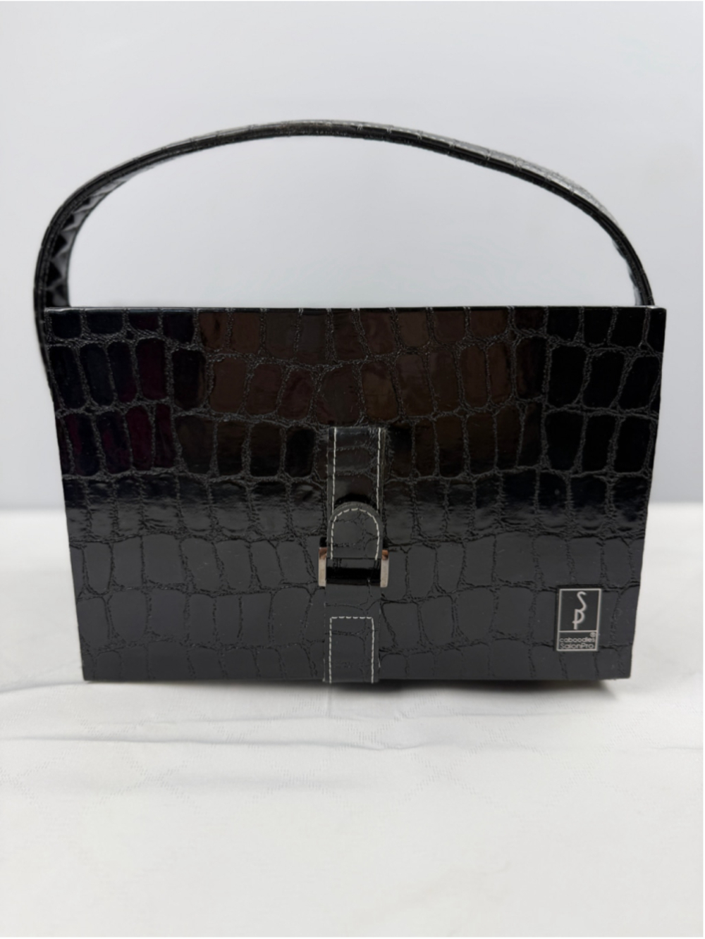 Vintage Salon Pro Black Crocodile Pattern Caboodle Cosmetic Box Makeup Case